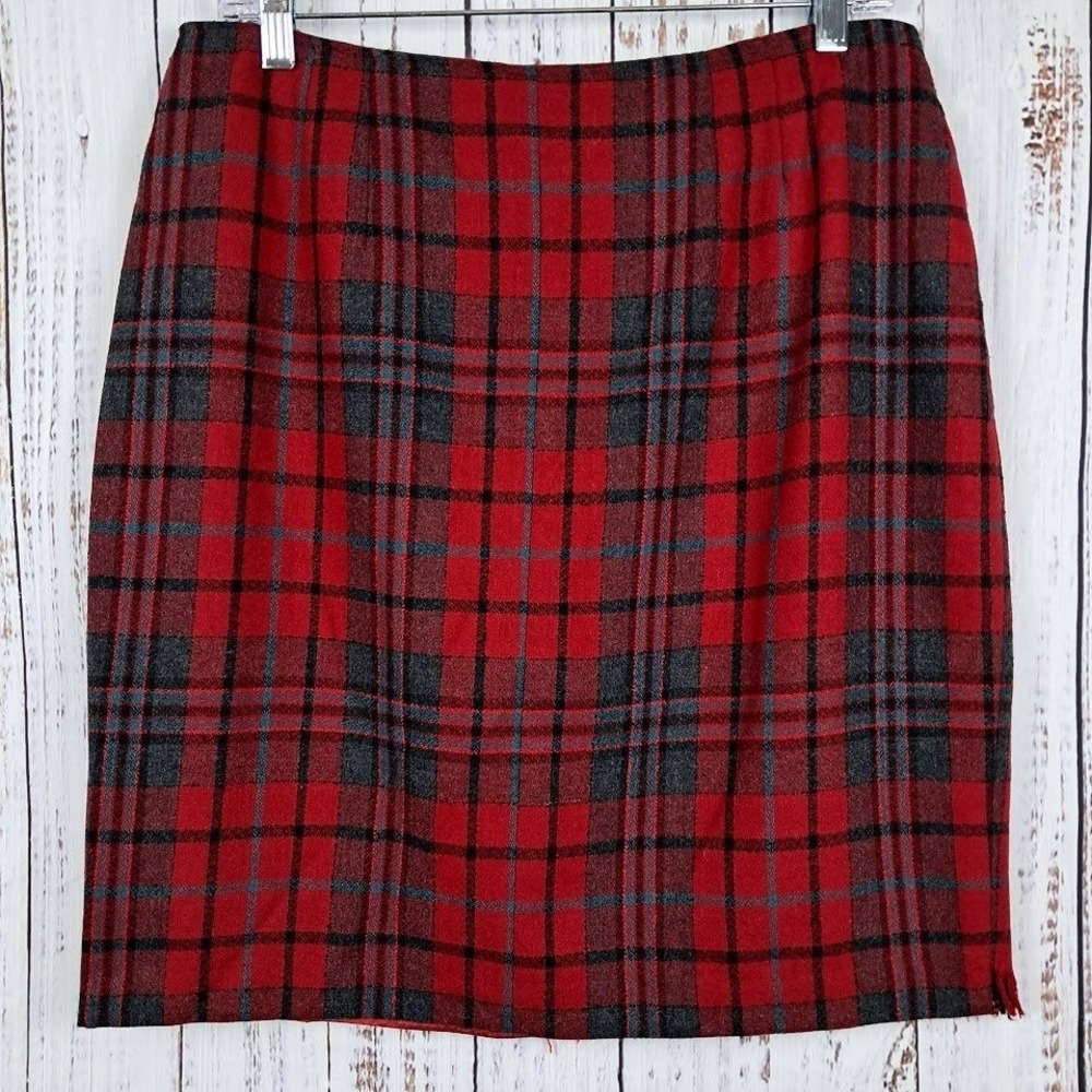 Vintage FORENZA 14 Red Blue Tartan Plaid Wool Blend‎ Fringed Wrap Skirt - Picture 3 of 7